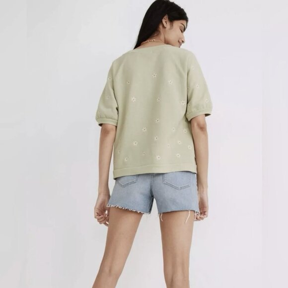 Madewell Daisy Embroidered Short Puff Sleeve Relaxed Fit Sweatshirt Size Medium - Picture 2 of 5